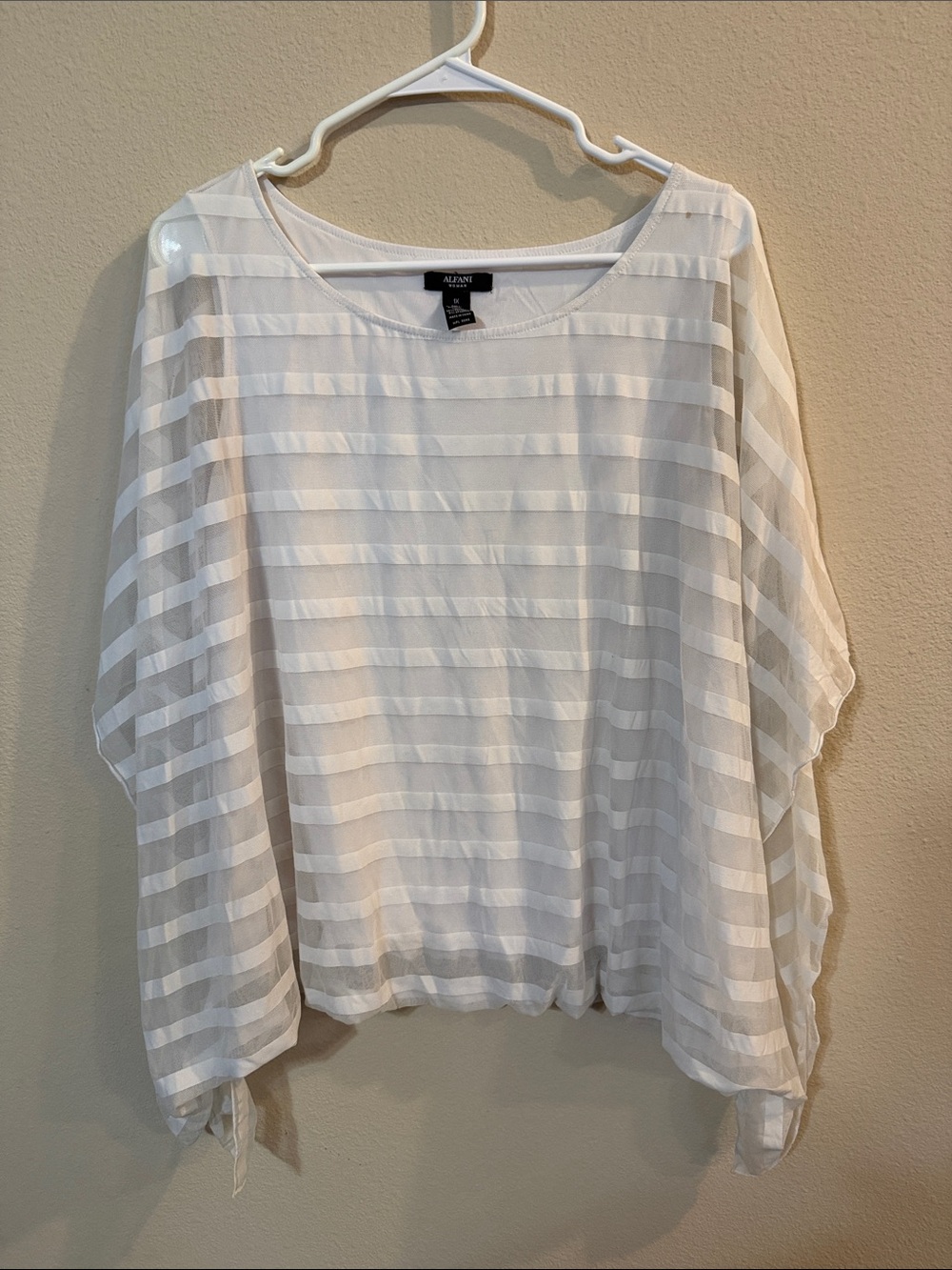 Alfani White Sheer Striped Tunic Top